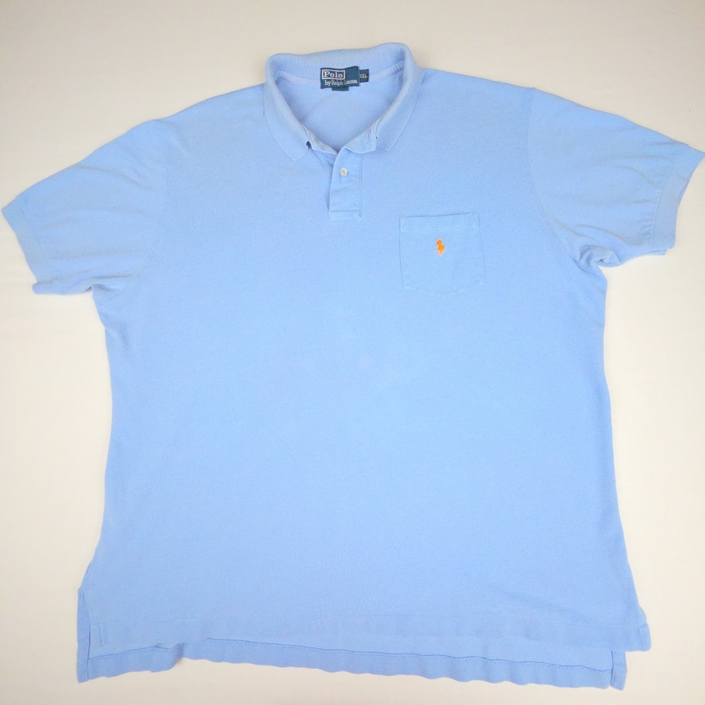 Polo Ralph Lauren Classic Fit Pocket Polo Shirt Mens XXL Blue Orange Pony Cotton